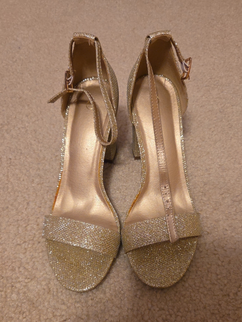 Gold Glitter Ankle-Strap Block Heels for Women